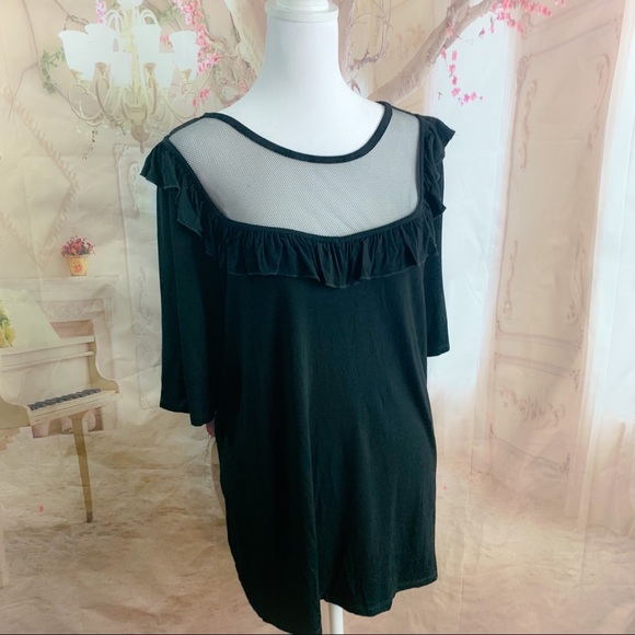 NEW Eloquii Ruffle Mesh Yoke Blouse in Black - Picture 4 of 10